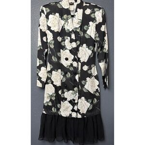 Vintage 90s Knapp Studio Black Rose‎ Blazer Dress Drop Waist Chiffon Hem 7